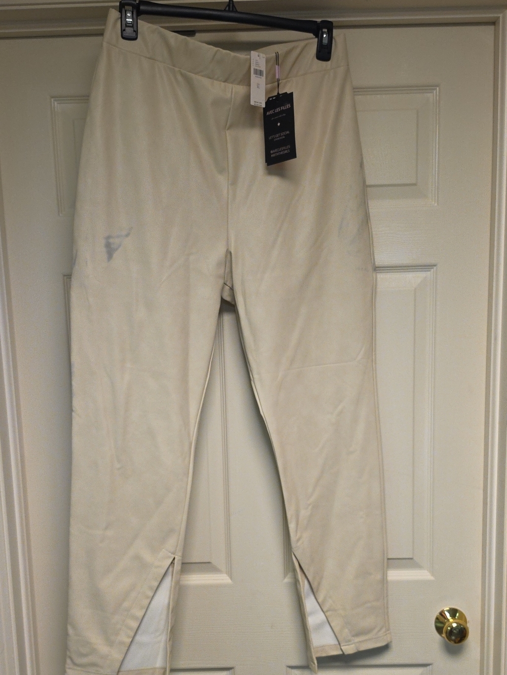 Womens  Cream Tapered Pants - Classic Comfort Faux Leather